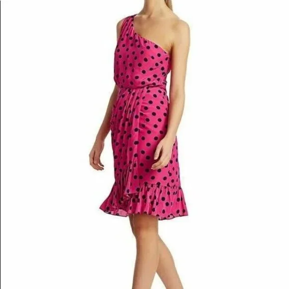 NWT Derek Lam 10 Crosby Taula Polka Dot One-Shoulder pink Dress  size 0 - Picture 15 of 15